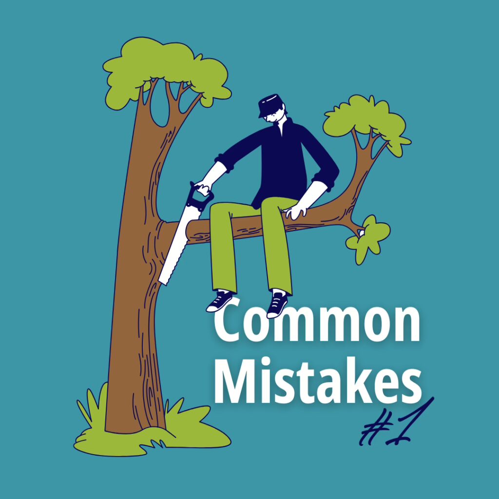 Common mistakes made when learning Levantine Arabic graphic with man cutting down his own branch.
